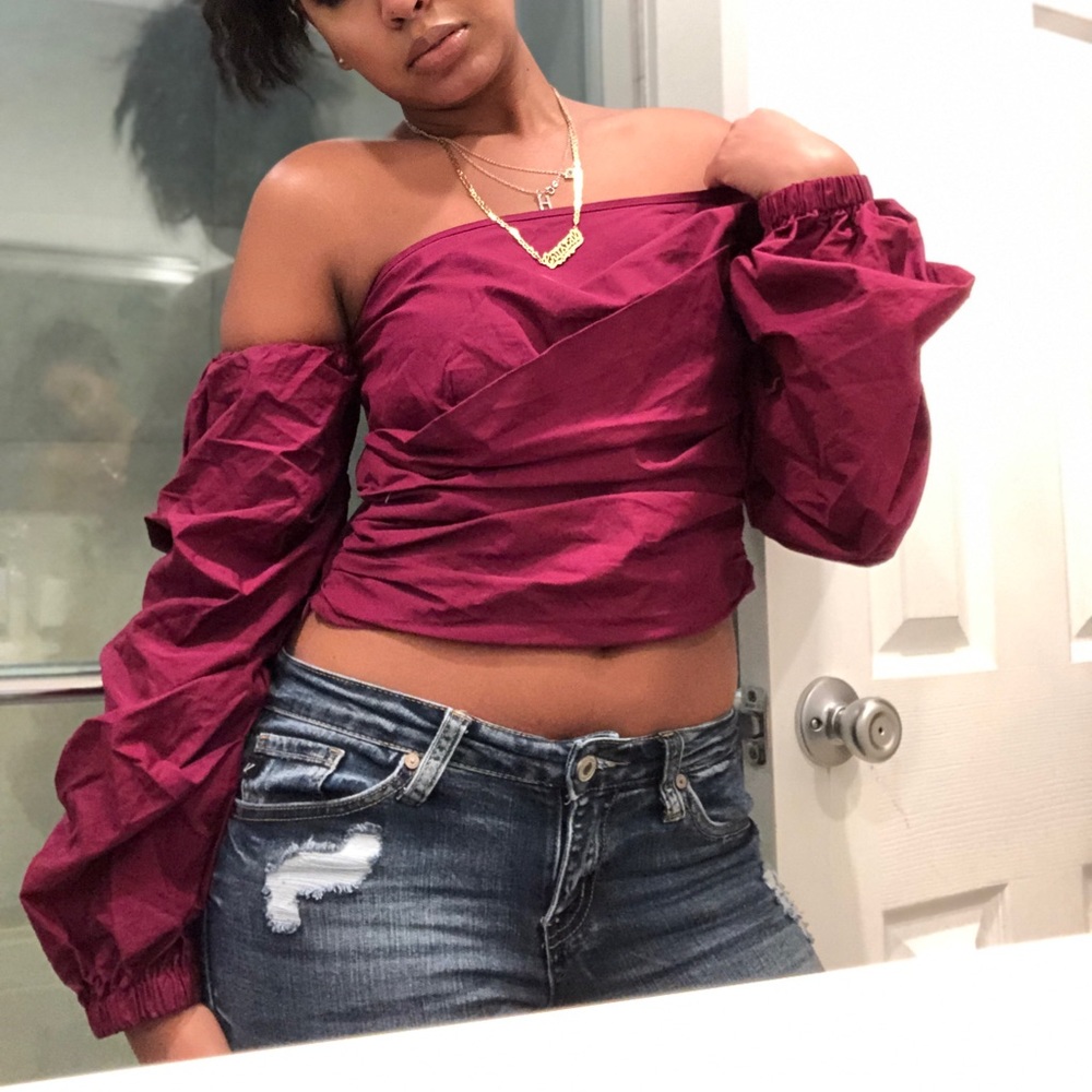 One Shoulder Ruched Sleeve Top